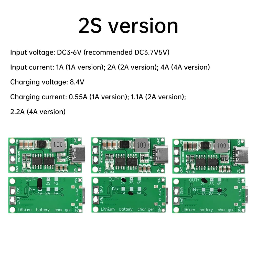 وحدة BMS نوع C لـ 2S/3S/4S 1A/2A/4A 18650 شاحن بطارية ليثيوم مع USB C، خطوة متابعة ودفعة لبنك الطاقة ليثيوم أيون/بوليمر - 2