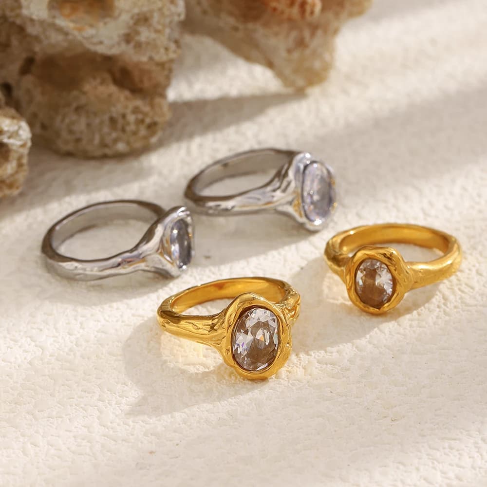 La. Muses Luxury Shiny Round Zircon Irregular Stainless Steel Women's Ring PVD Gold Plated Fashion Jewelry Accessories - 3