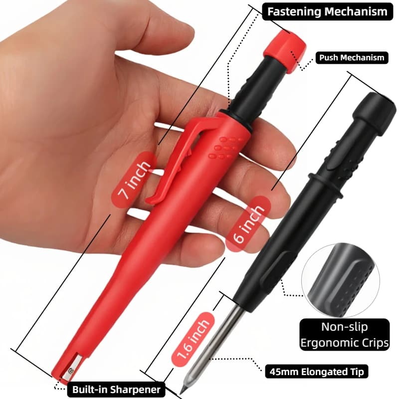 Longlife Automatic Pencil with Sharpener Metal Solid With Holder Deep Hole Mechanical Marker Stand Pocket Clip Tool Woodworking - 3
