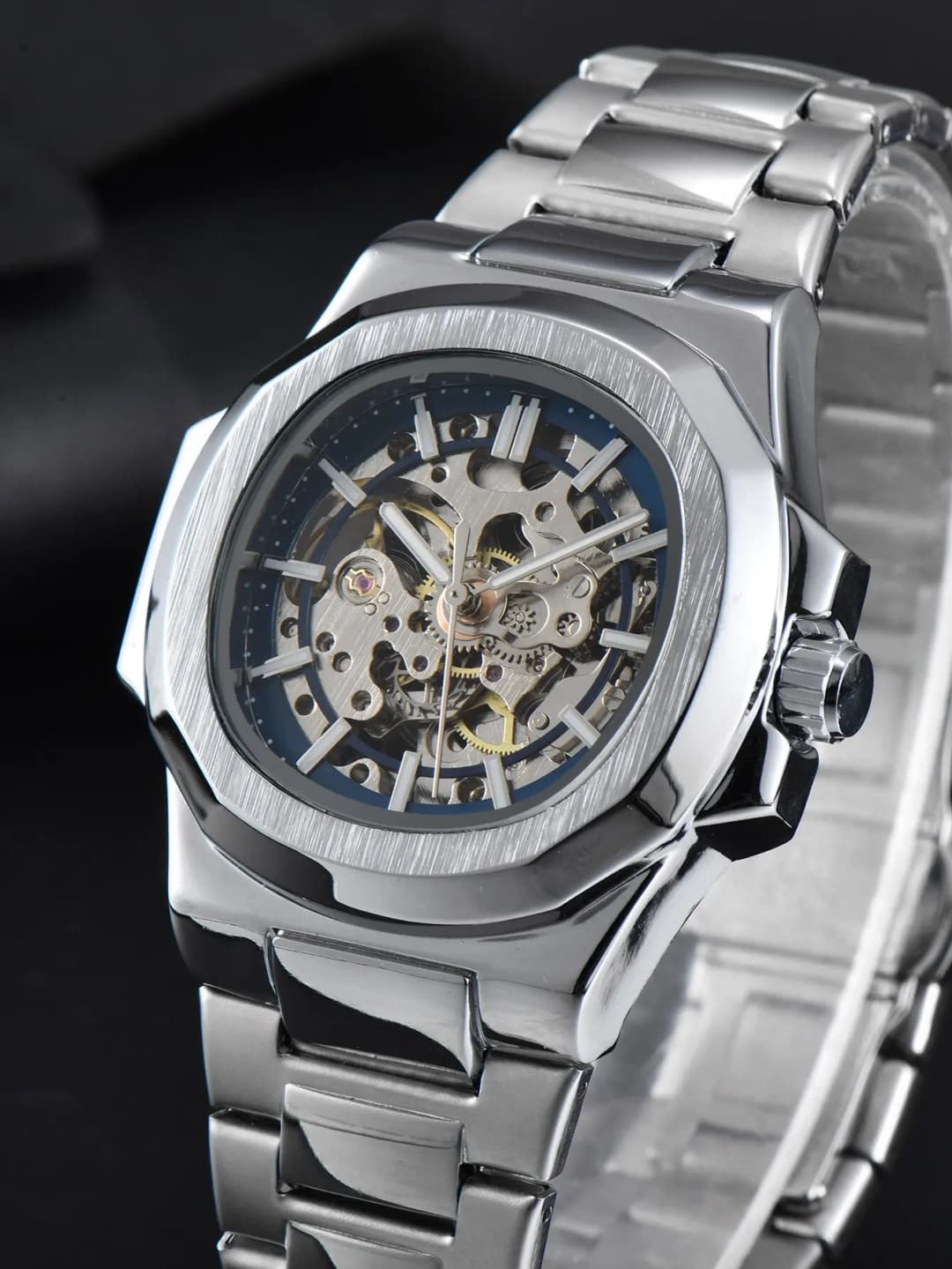LONGLUX HOT SALE automatic mechanical men watch wholesale no logo waterproof skeleton business  stainless steel gift watch - 2