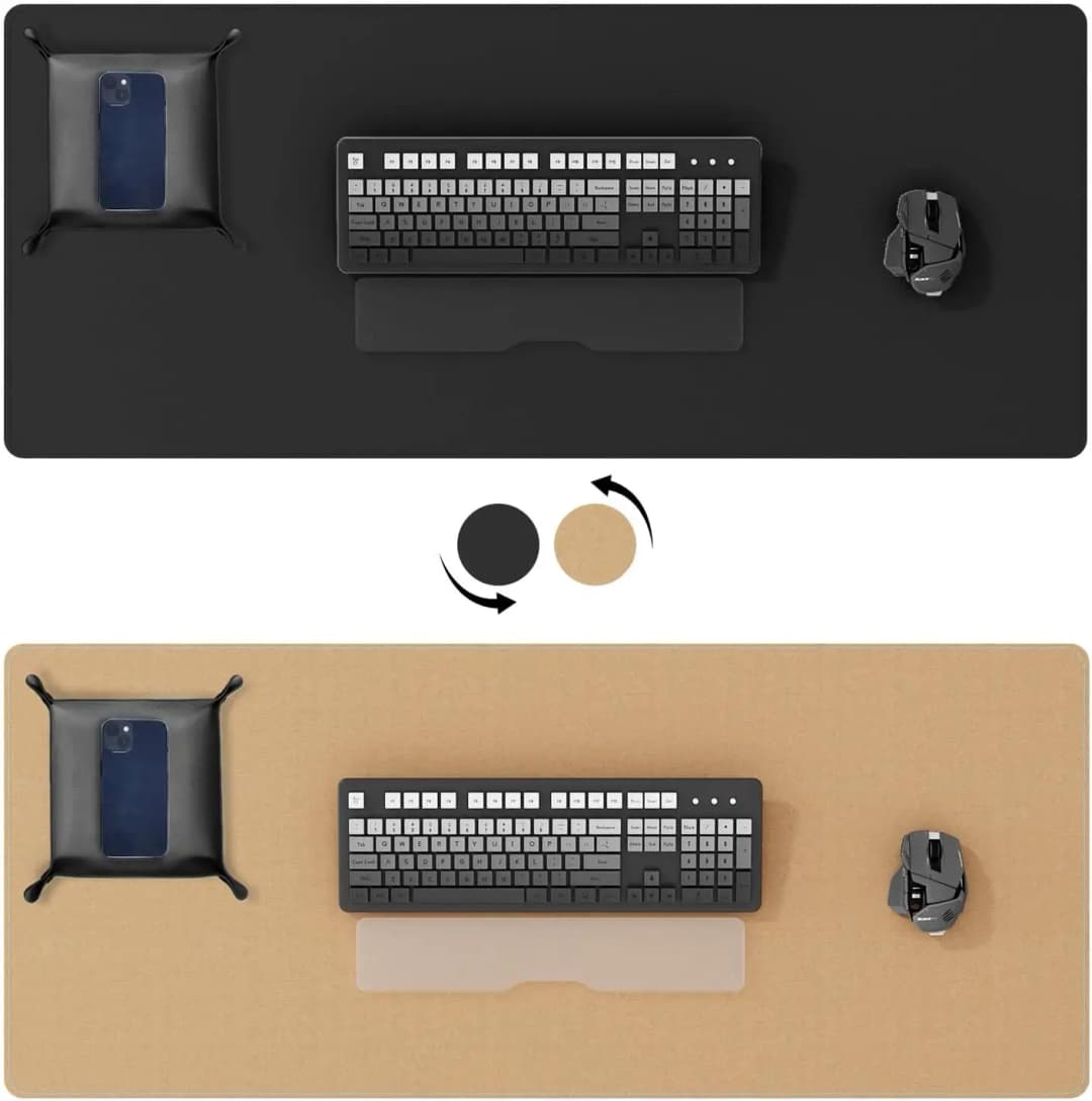 حصيرة مكتب مزدوجة الوجهين، حامية مكتب من الجلد، حامية مكتب من الفلين الأسود، قاعدة فأرة كبيرة، حصيرة كتابة للمكتب والمنزل - 2