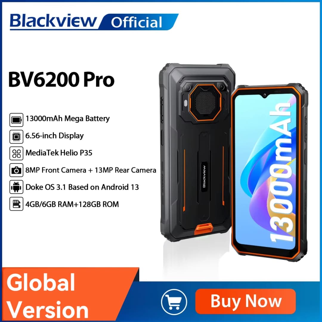 Blackview BV6200 Pro Rugged Phone Android 13 6.56'' Helio P35, 6GB+128GB Smartphone 13000mAh With 18W Fast Charge NFC Cell Phone
