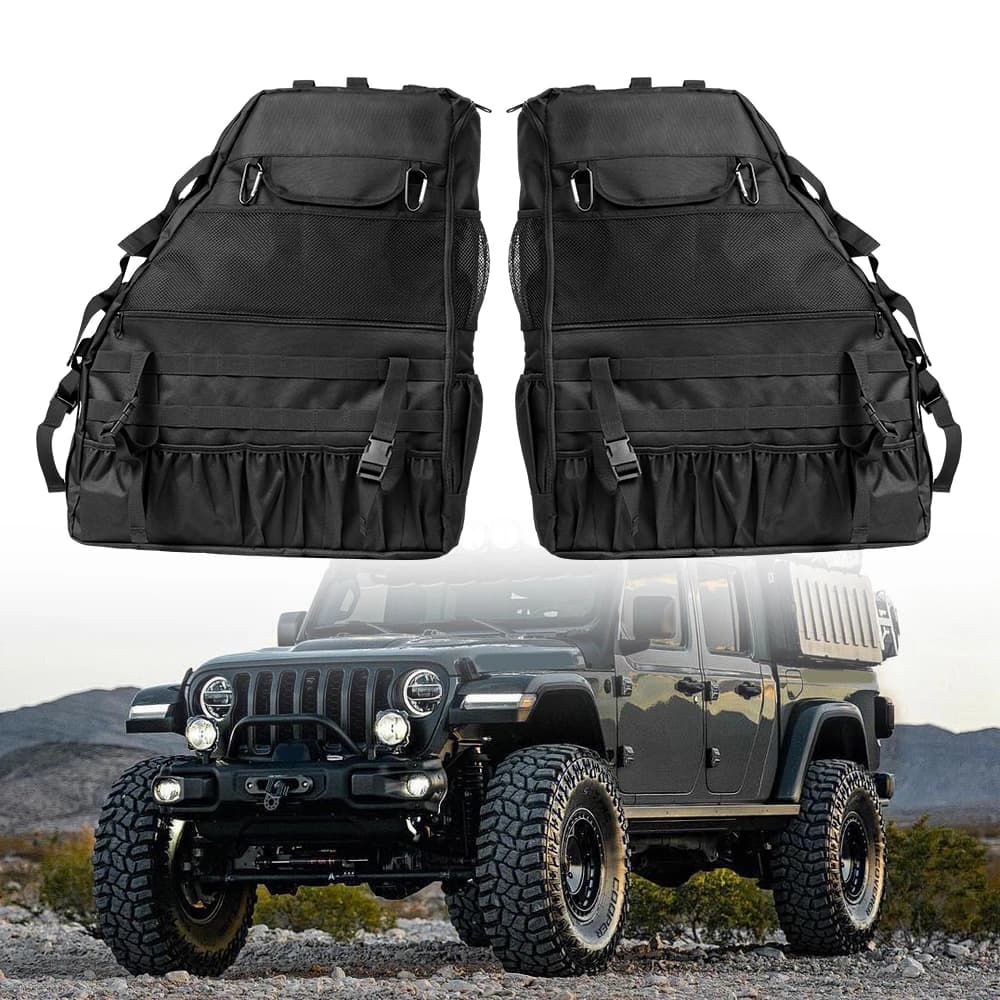 حقيبة سرج للشحن لسيارات Wrangler JK JKU JL ذات 4 أبواب، حقيبة تخزين بقفص وعدة جيوب منظمة لأدوات التخزين
