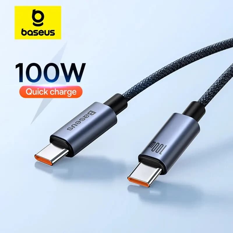 كابل Baseus 100 واط USB C إلى Type C لهاتف iPhone 16 و15 بلس وبرو ماكس وشحن سريع PD وكابل شاحن لجهاز Macbook وXiaomi وSamsung