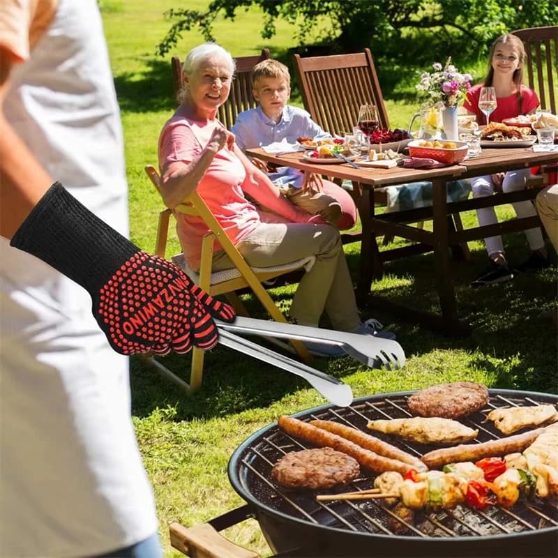 BBQ Microwave Oven Gloves High Temperature Resistance Barbecue Mitts 800 Degrees Fireproof Anti Heat Insulation Glove for Baking - 3