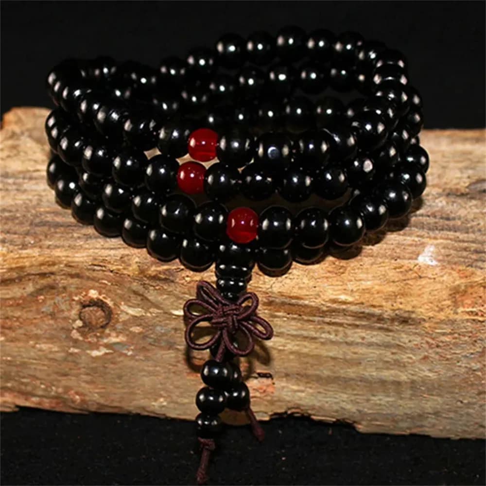 Natural Sandalwood Bracelet Men Buddhist Buddha Meditation Bead Bracelet For Women Prayer 108 Beads Rosary Hanging Decoration - 5