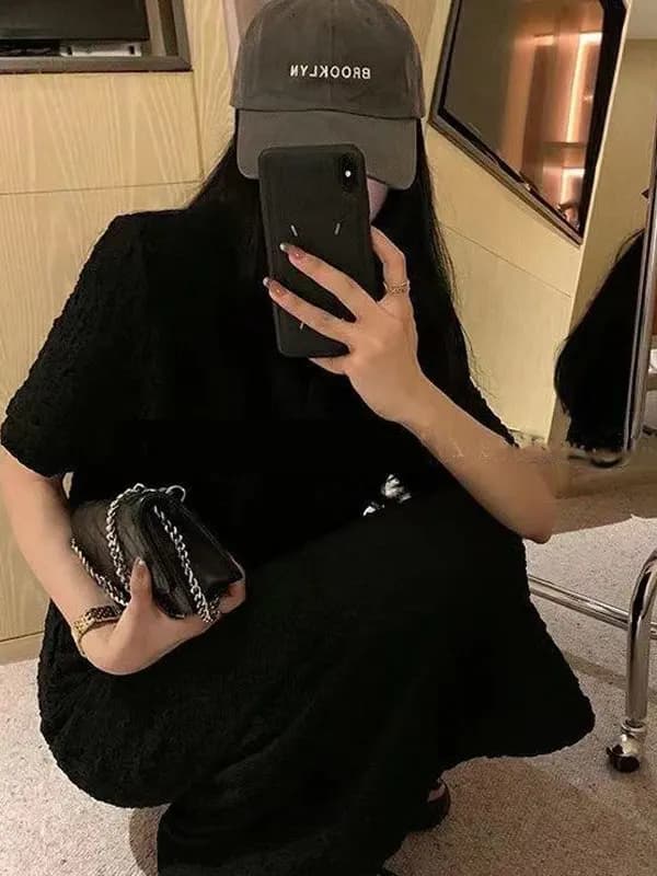 plus Size Casual T-Shirt Dress Women's Summer Lazy Style Loose Fit High Waist Short Sleeve round Neck Long Dress Korean Version - 4