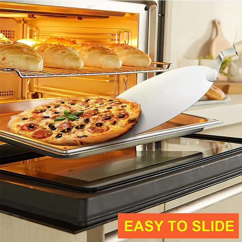Pizza Shovel Pastry Tools Accessories Pizza Peel Round Stainless Steel Non-stick Pizza Paddle Spatula With Oak Wooden Handle - 4