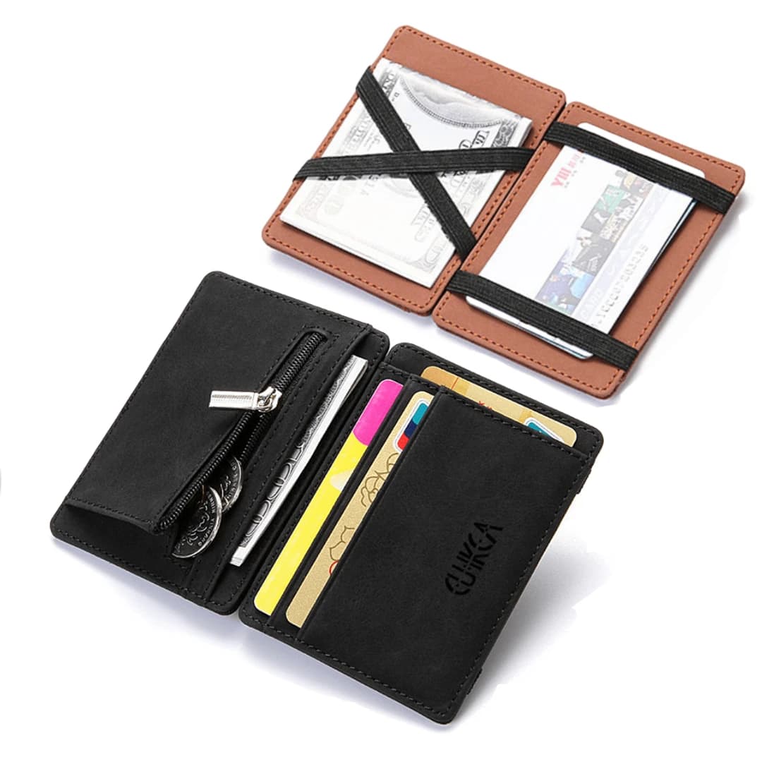 محافظ رجالية رفيعة جداً من الجلد الصناعي PU، محفظة عملات معدنية بسحاب، حافظة بطاقات بنكية وائتمانية بلاستيكية، محفظة رجالية صغيرة