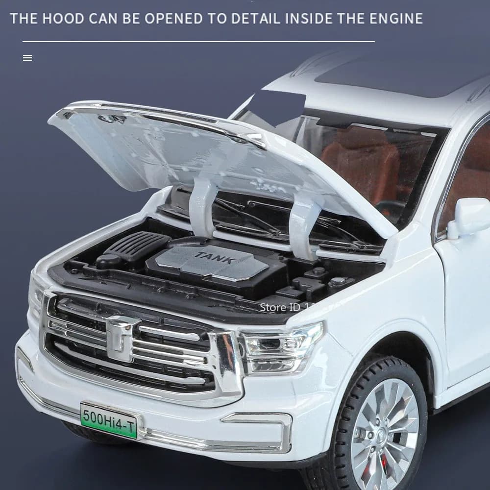 نموذج مصغر لسيارة TANK 500 300 مقياس 1:24 ألعاب سيارات سبائك مصبوبة مركبات طرق وعرة صوت وضوء أبواب مفتوحة سحب للخلف هدايا للأولاد - 4