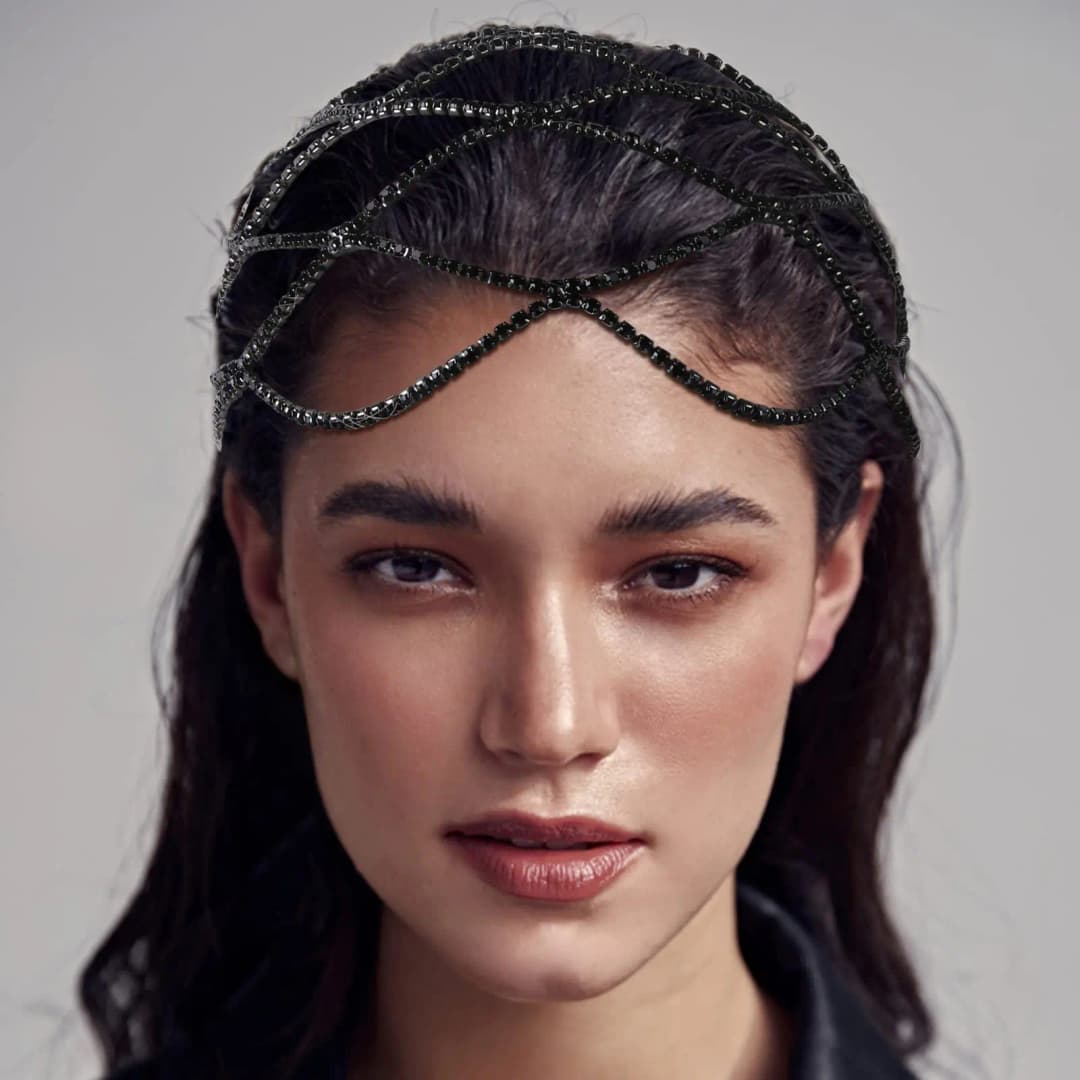 إكسسوارات شعر فاخرة للنساء، عصابة رأس مرصعة بالكريستال على شكل شبكة مجوفة، قبعة رأس للحفلات - 5
