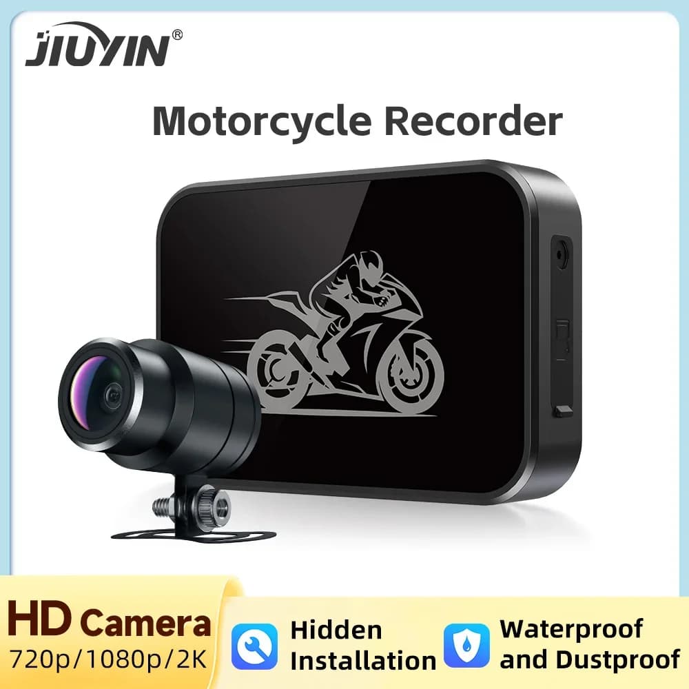 JIUYIN كاميرا مزدوجة دراجة نارية DVR 1080P كاميرا أكشن مسجل أمامي وخلفي مقاوم للماء داش كام للرؤية الليلية مع واي فاي