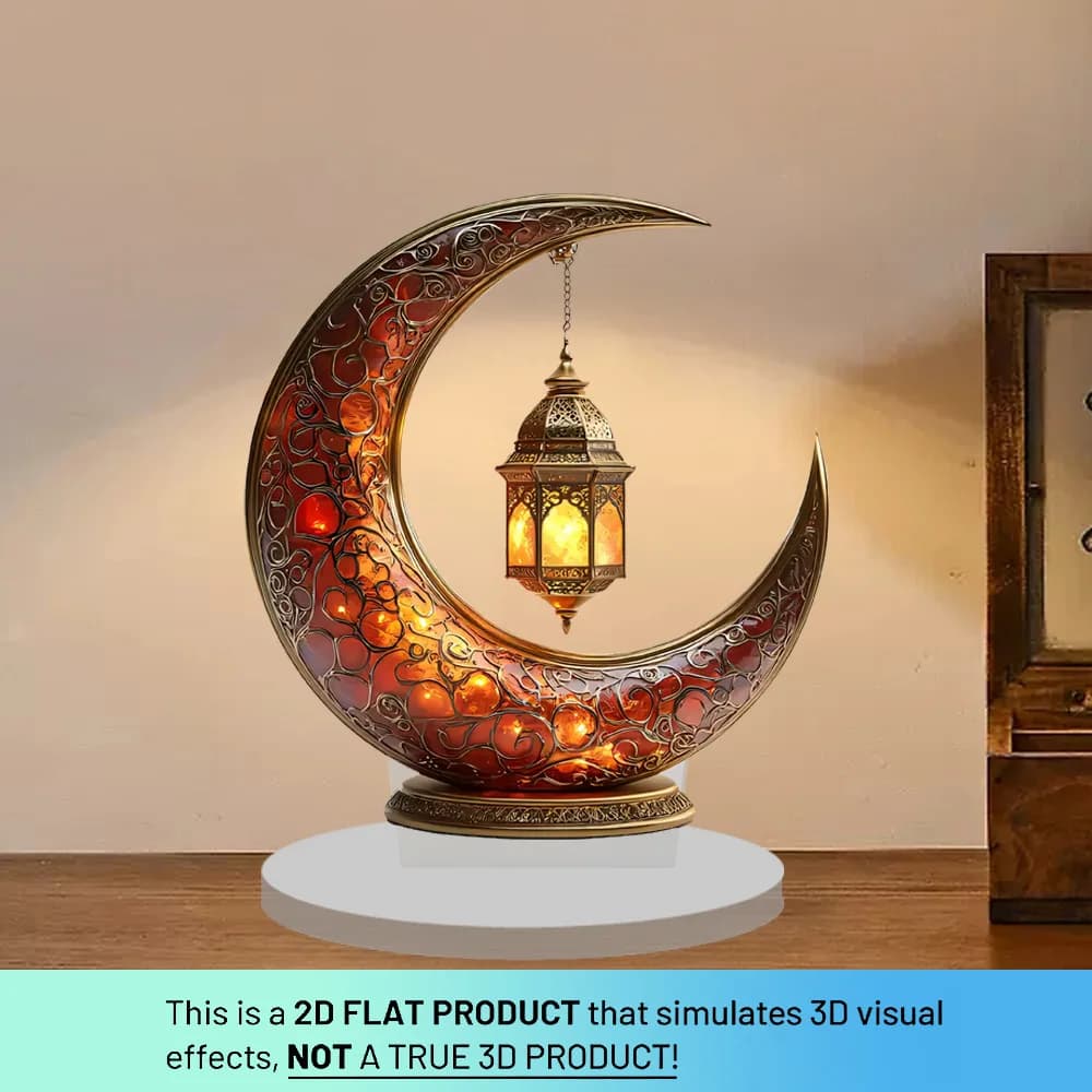 زينة طاولة عيد الفطر 2025 مركزية مسطحة من الأكريليك على شكل قمر مع مجموعة متنوعة من الزخارف العشوائية - 3