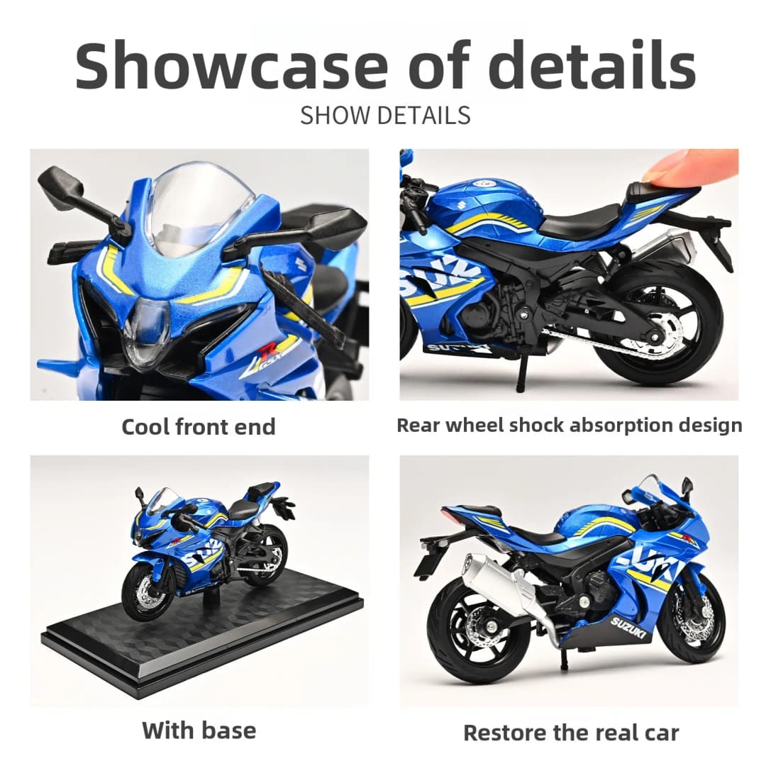 1:18 هايابوسا R1 GSX1000R CBR 1000RR نموذج دراجة نارية مع امتصاص الصدمات للطرق الوعرة، لعبة سيارات - 6