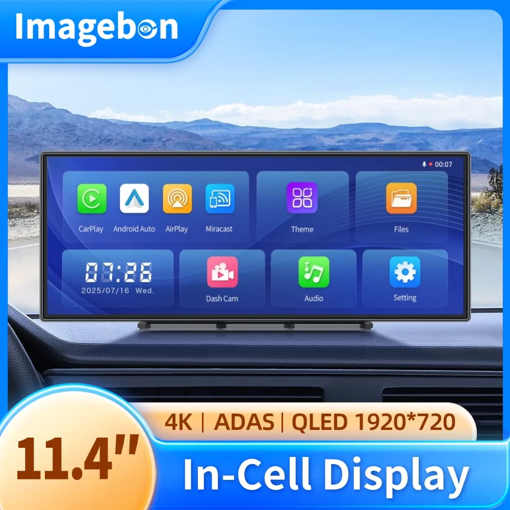 كاميرا سيارة Imagebon H70 Pro 4K ADAS بشاشة مدمجة 11.4 بوصة، تسجيل فيديو، كاربلاي لاسلكي، أندرويد أوتو، رؤية ليلية، GPS