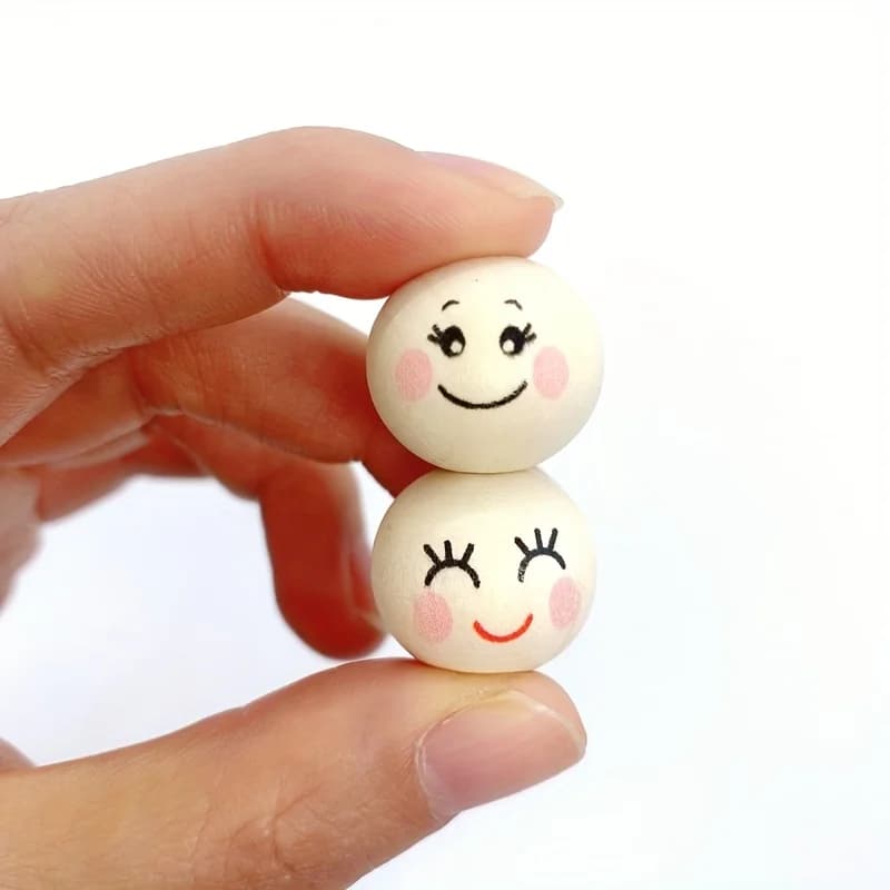 20pcs Smiling Face Wooden Beads For Making Creative DIY Handmade Beaded Craft Supplies - 5