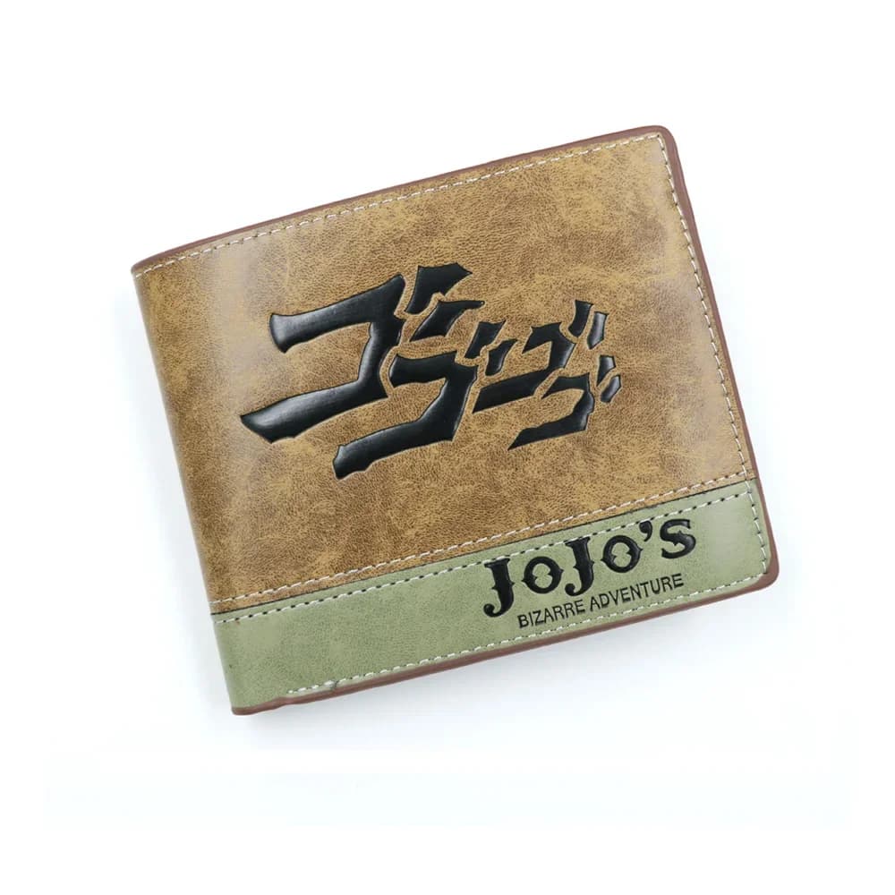 محفظة رجالية ثنائية الطية من الجلد الصناعي PU بلون الكاكي من أنمي JoJo's Bizarre Adventure، محفظة عملات معدنية ومشبك أموال بتصميم كويو جوتارو