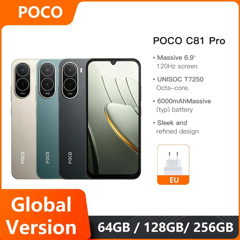 Smartphone Global Version POCO C81 Pro 6.9 inch 120Hz Display 6000mAh Battery UNISOC T7250 Octa Core HyperOS 3 2026 MobilePhone