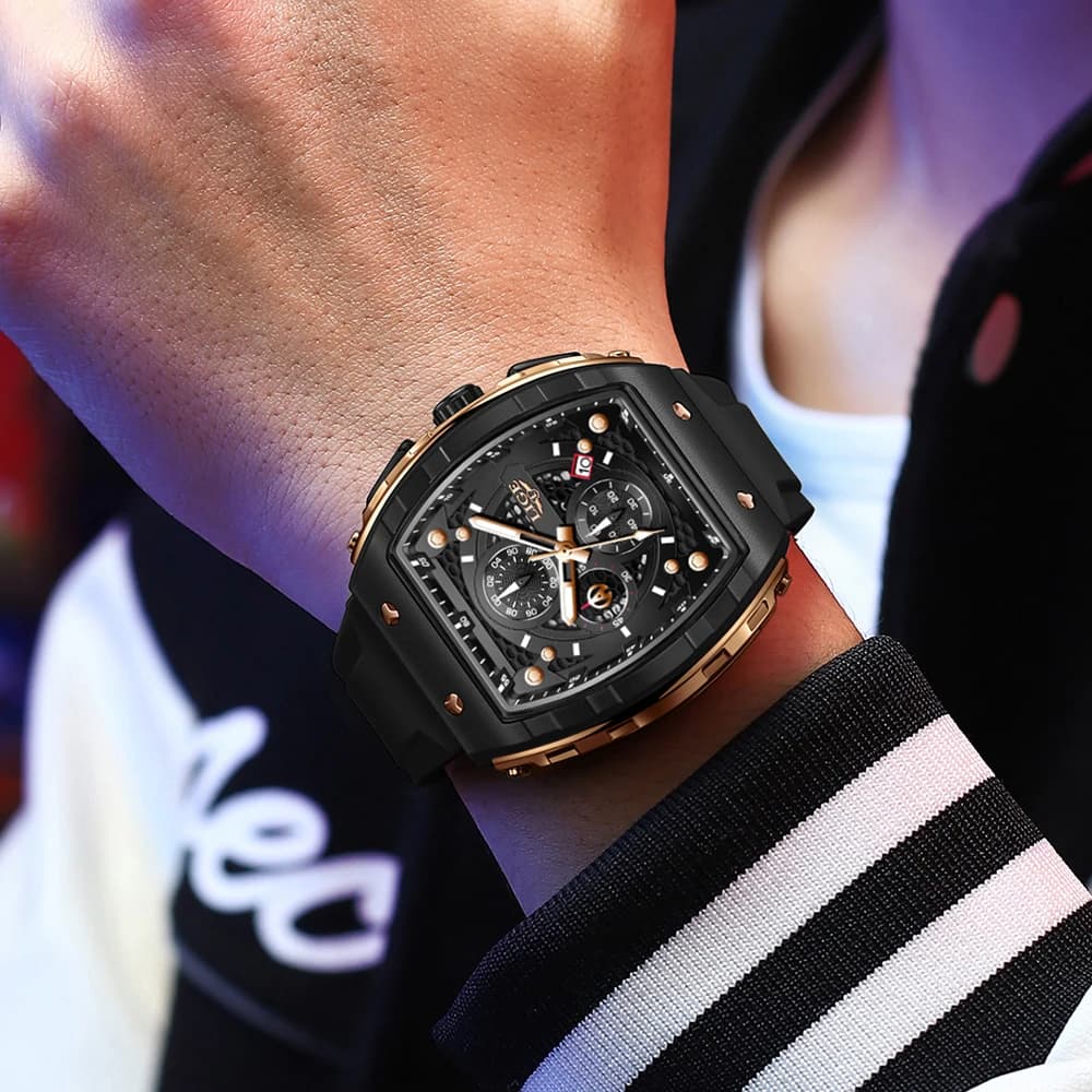 LIGE Men Watches Top Brand Luxury Square Silicone Watch For Men Fashion Military Quartz Waterproof Chronograph Relogio Masculino - 5