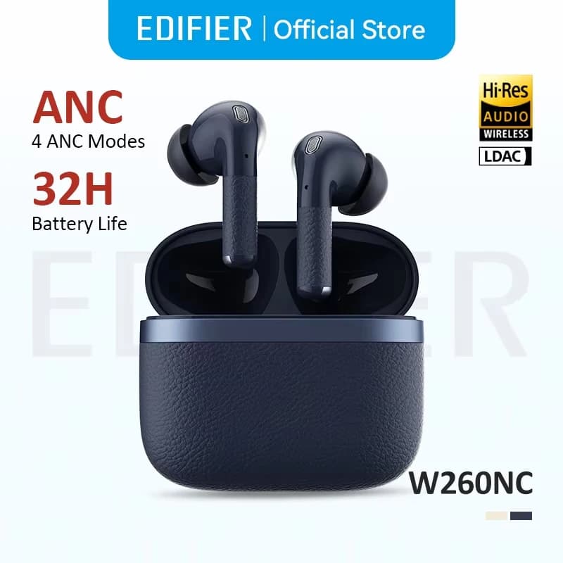 سماعات أذن لاسلكية Edifier W260NC مع إلغاء الضوضاء، بلوتوث 5.3، جودة صوت عالية الدقة LDAC، وقت تشغيل 32 ساعة، اتصال متعدد