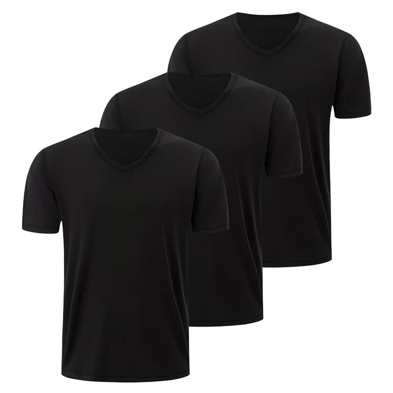 1/2/3 Pcs Men's Solid Color Casual Small White T Youth Loose Joker Classic V-neck Comfortable Short Sleeve Simple Fashion T-shir - 3