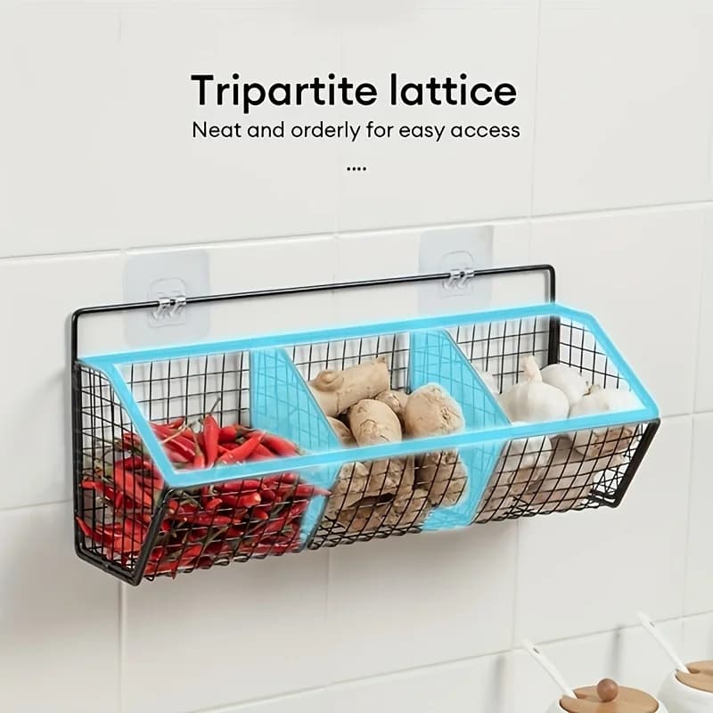 Wall Mounted Kitchen Storage Basket Suitable for Durable Metal Wire Storage of Spices, Garlic, Onions, and Vegetables - 4