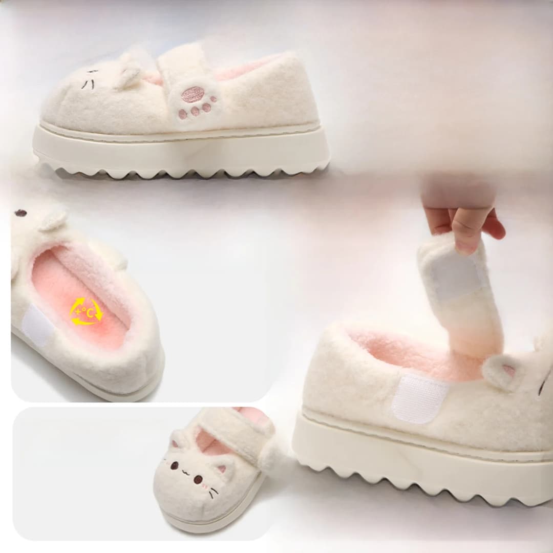 Cute Little  Claw Lolita Shoes Winter Anti-Slip Outdoor Magic Tape Mary Janes Cotton Bean Shoes Women Casual round Toe - 3