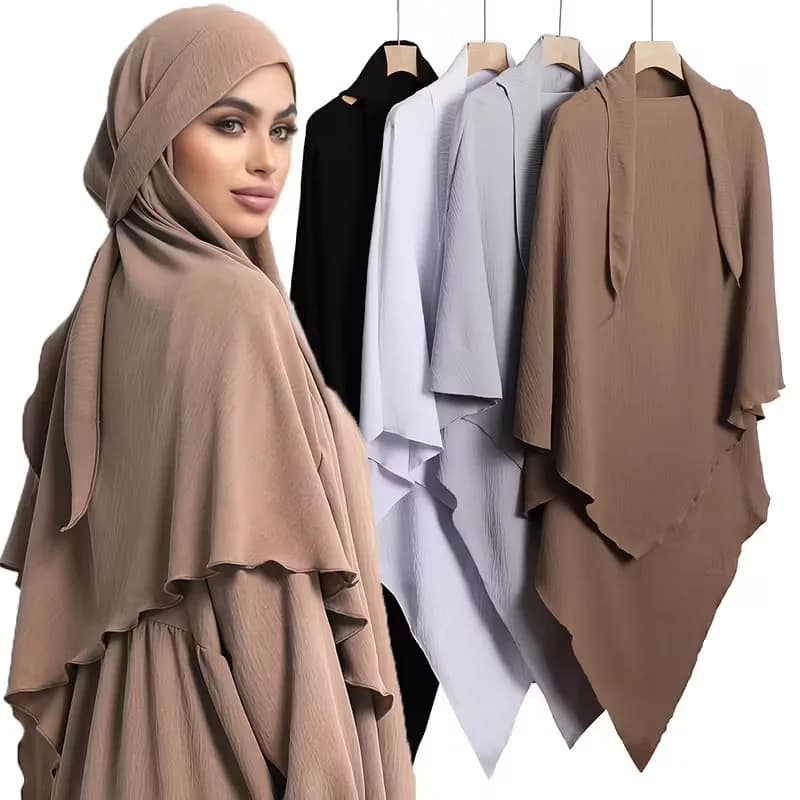 غطاء رأس مسلم طويل أنيق مع إغلاق برباط حجاب إسلامي للصلاة جاهز للارتداء عباية حجاب يومي