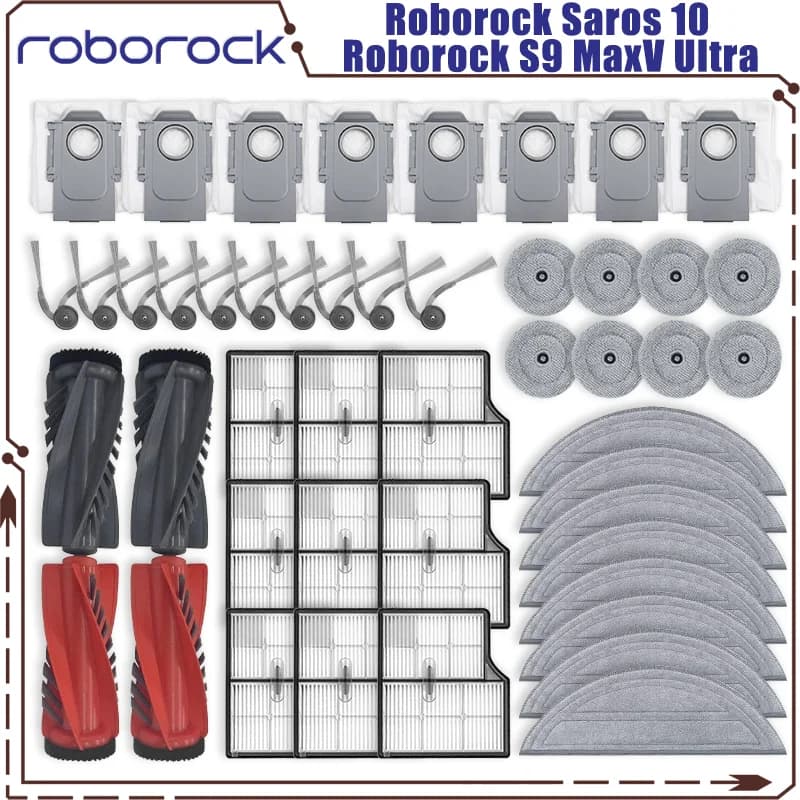 Roborock Saros 10 / Roborock S9 MaxV Ultra Vacuum Parts Main Roller Side Brush HEPA Filter Mop Cloth Dust Bag