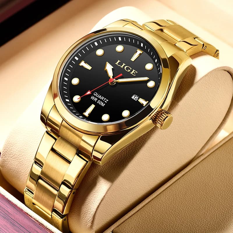 ساعات نسائية ذهبية من LIGE موضة ستانلس ستيل مقاومة للماء ساعة كوارتز نسائية رياضية كاجوال مضيئة Reloj Mujer - 6