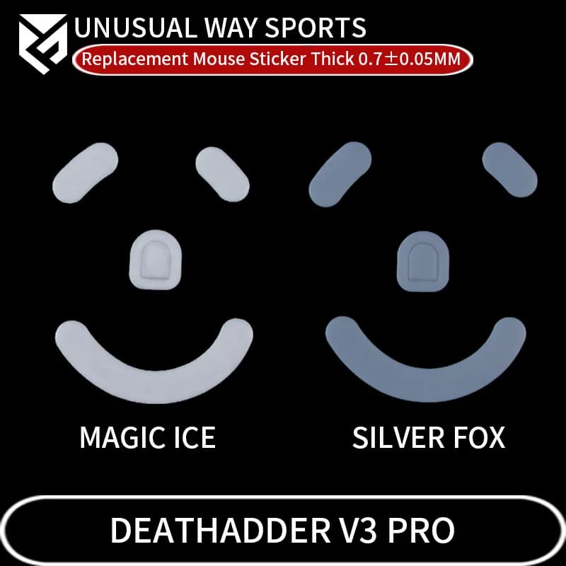 UnusualWaySports Mouse Skates Feet Razer Deathadder V3 Pro PTFE Curve Edge Magic Ice Black Silver Fox Version - 2