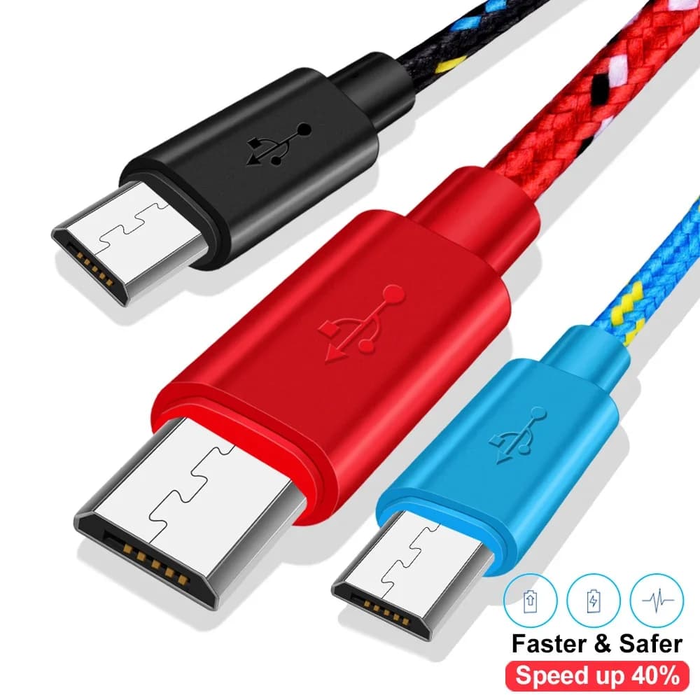 كابل مايكرو USB 2.4A بطول 0.5 متر/1 متر/2 متر/3 متر لمزامنة البيانات والشحن، متوافق مع سامسونج وهواوي وXiaomi وأجهزة أندرويد، نايلون مضفر