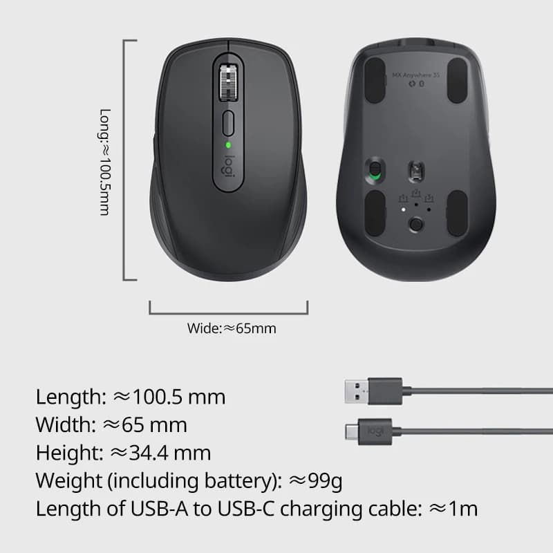 فأرة Logitech Master Series MX Anywhere 3S لاسلكية، بلوتوث، صامتة، صوت ناعم، مناسبة للمكتب والكمبيوتر اللوحي - 6