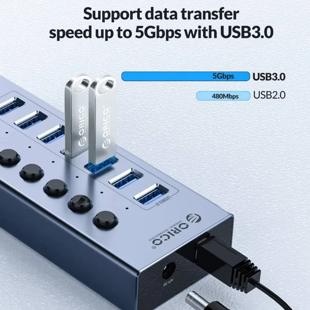 محور صناعي من الألومنيوم ORICO بـ 7/10/13/16 منفذ USB 3.0 محطة تقسيم للكمبيوتر الشخصي محول USB من متجر Orico الرسمي - 2