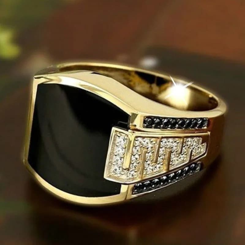 Classic Men's Ring Fashion Metal Gold Color Inlaid Black Stone Zircon Punk Rings for Men Engagement Wedding Luxury  Jewelry - 4