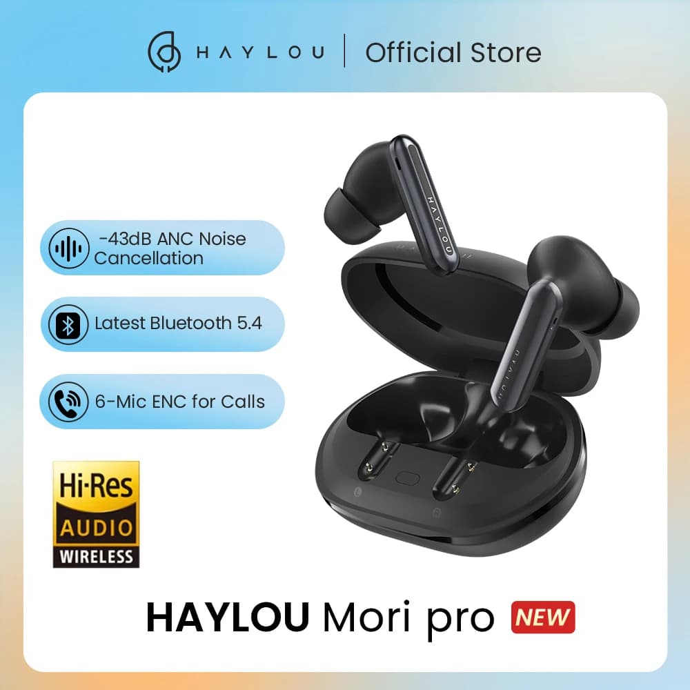 سماعات بلوتوث HAYLOU Mori Pro 5.4 لاسلكية مع إلغاء ضوضاء تكيّفي 43dB و6 ميكروفونات وعمر بطارية 28 ساعة