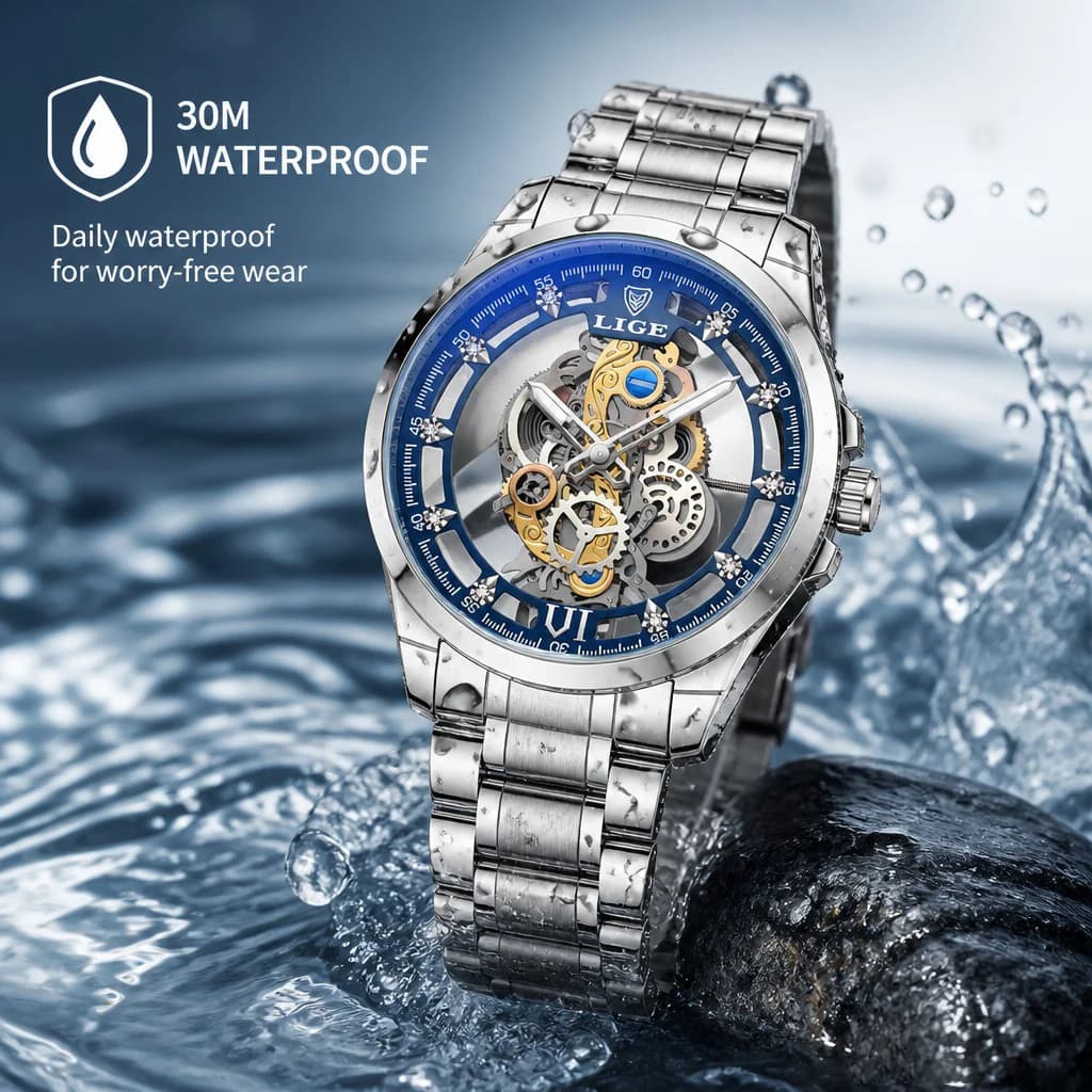 2026 LIGE Men Watch Skeleton Automatic Quartz Watch Gold Skeleton Vintage Man Watch Mens Watches Top Brand Luxury часы мужские - 4
