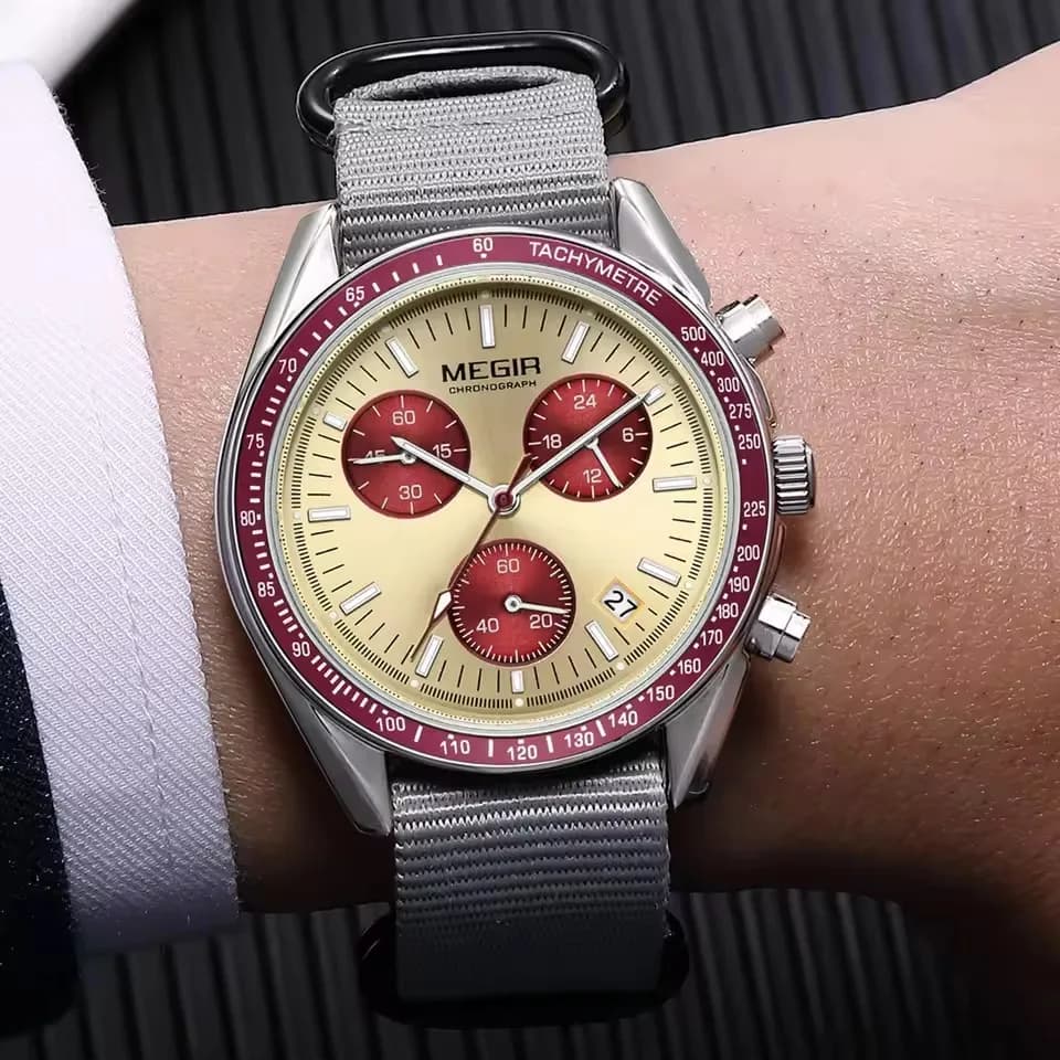 MEGIR 2247 ساعة رياضية سوداء جديدة كرونوغراف كاجوال بحزام من النسيج، كوارتز مقاوم للماء، ساعة يد للرجال - 2