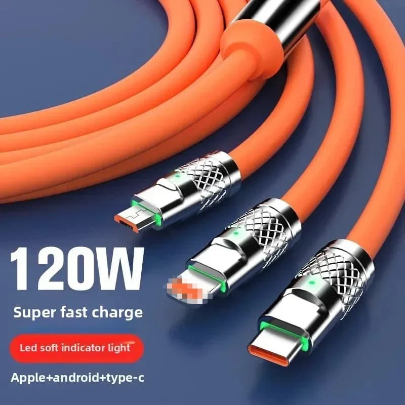 شاحن فائق السرعة 120 واط 3 في 1، كابل USB C مع محول شحن متعدد المنافذ لهواتف آيفون وأندرويد وهواوي والأجهزة اللوحية واللاب توب - 4