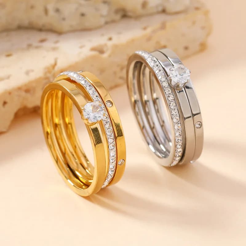 Luxury Stainless Steel Ring For Women Three-Piece Set Zircon Classic Fashion Finger Accessory Jewelry Female Gifts Wholesale - 2