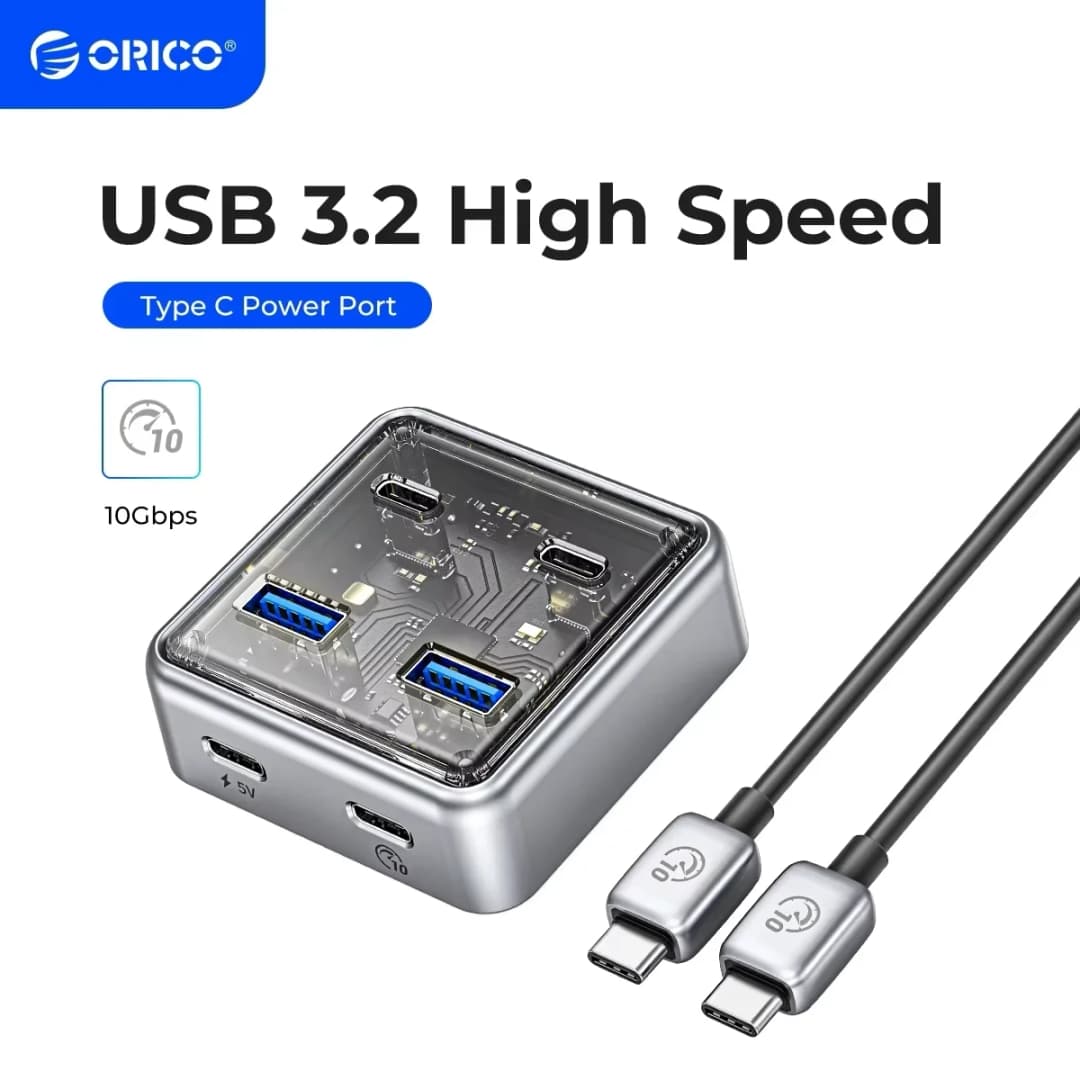 موزع ORICO USB3.2 من المعدن بسرعة 10 جيجابت/ثانية مع منفذين USB A ومنفذين USB C لجميع أجهزة ماك بوك وماك ميني