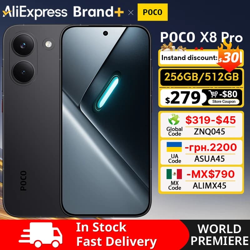 【عرض عالمي أول】 هاتف ذكي POCO X8 Pro إصدار عالمي، معالج Dimensity 8500-Ultra، بطارية 6500 مللي أمبير، شاشة AMOLED مقاس 6.59 بوصة بدقة 1.5K ومعدل تحديث 120 هرتز، كاميرا 50 ميجابكسل