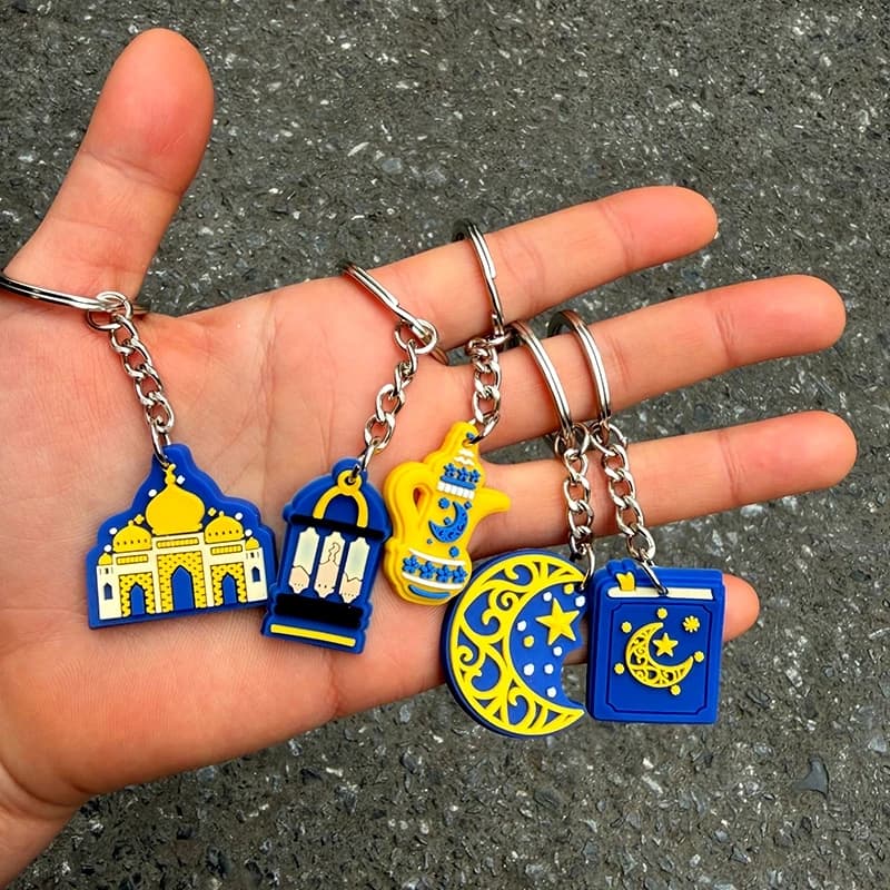 10pcs/set Eid Mubarak Keychain Islamic Muslim Party Gifts Moon Lantern Hanging Ornaments Ramadan Kareem Bag Pendent Decoration