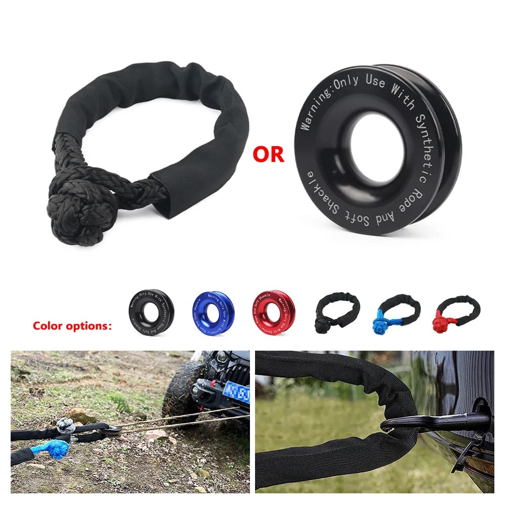 53000lbs ونش حبل الاصطناعية لينة تكبل + حلقة الانتعاش مجموعة أغلال متينة مع كم واقية لاستعادة مركبة شاحنة