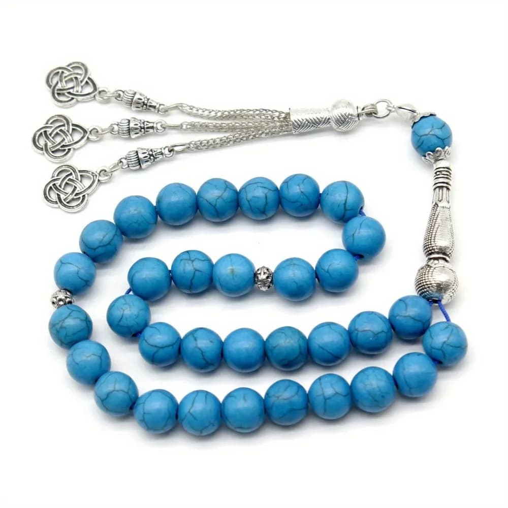 , Islamic Worship Rosary, Handcrafted Resin Beads with Tassels Bracelet Turkey Turquoise Muslim Prayer Beads Hand Beading - 4