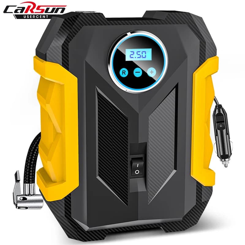 مضخة ضغط هواء محمولة للسيارات من CARSUN، مضخة نفخ إطارات رقمية مع مصباح LED، مضخة ضغط إطارات للسيارات والدراجات النارية