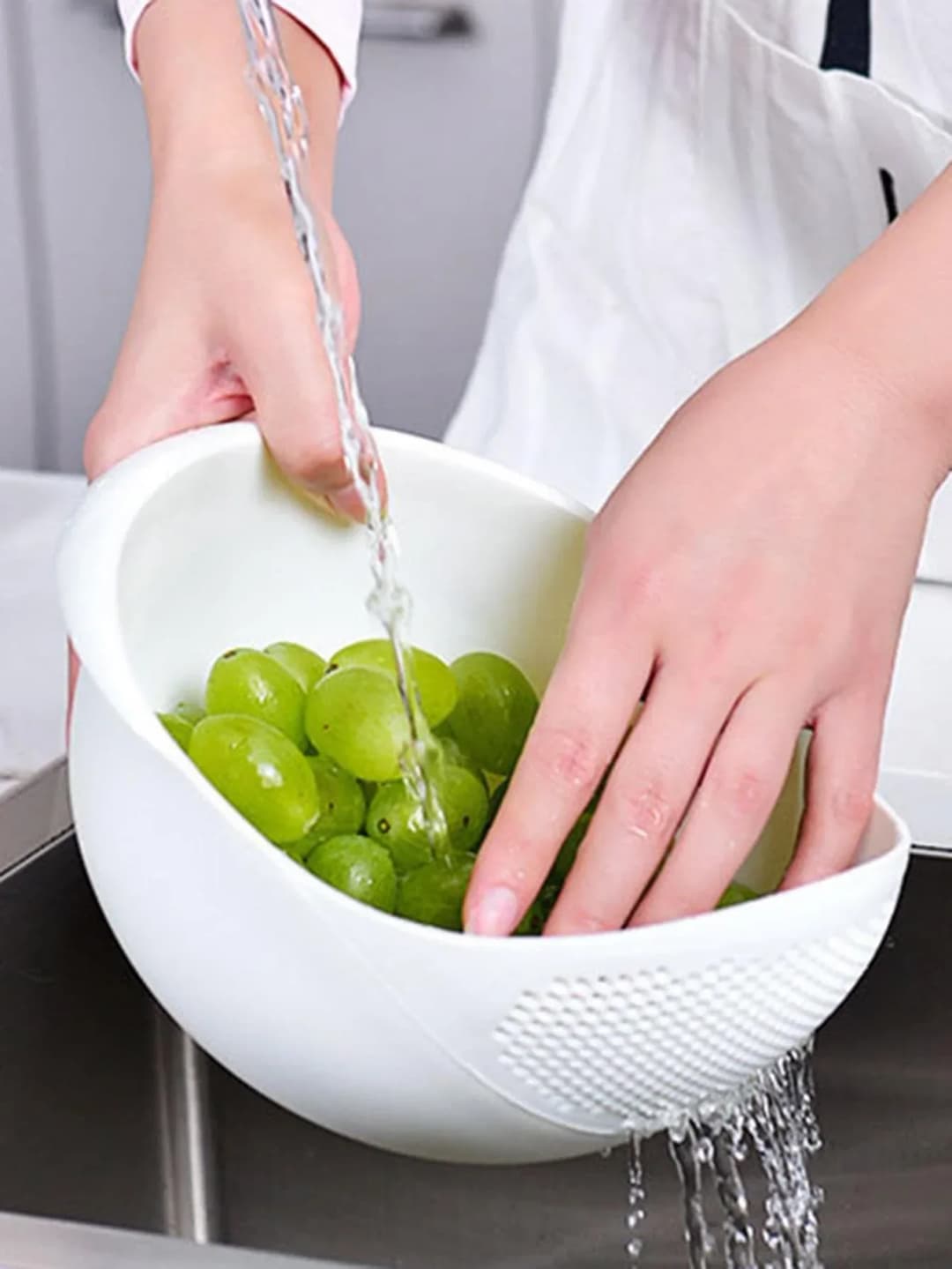 1PC- Silicone Colander Rice Bowl Drain Basket Fruit Bowl Washing Drain Basket with Handle Washing Basket Home Kitchen Organizer - 3