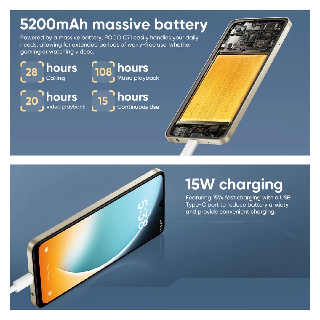 POCO C71 Global Version Smartphone UNISOC T7250 6.88" 120Hz Display 32MP AI Dual Camera 5200mAh Battery 15W Fast Charging - 6