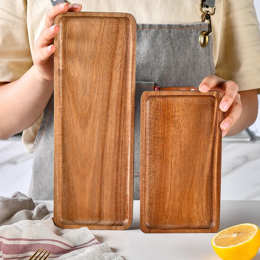 صينية خشبية عصرية بتصميم بسيط للحلويات والسوشي والمشروبات، صينية تقديم للمطاعم والمقاهي، طبق تخزين المجوهرات - 4