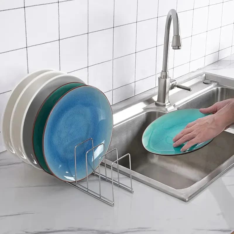 منظم أطباق وأوعية المطبخ من الفولاذ المقاوم للصدأ، حامل أطباق وأغطية قدور، رف أطباق منزلي، إكسسوارات مطبخ - 3